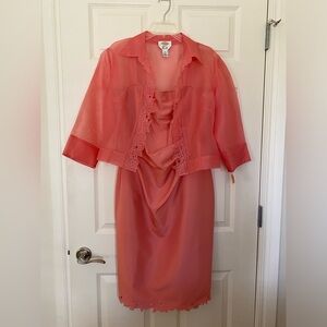 Talbots Elegant Silk Coral Dress with Sheer Jacket Size 12